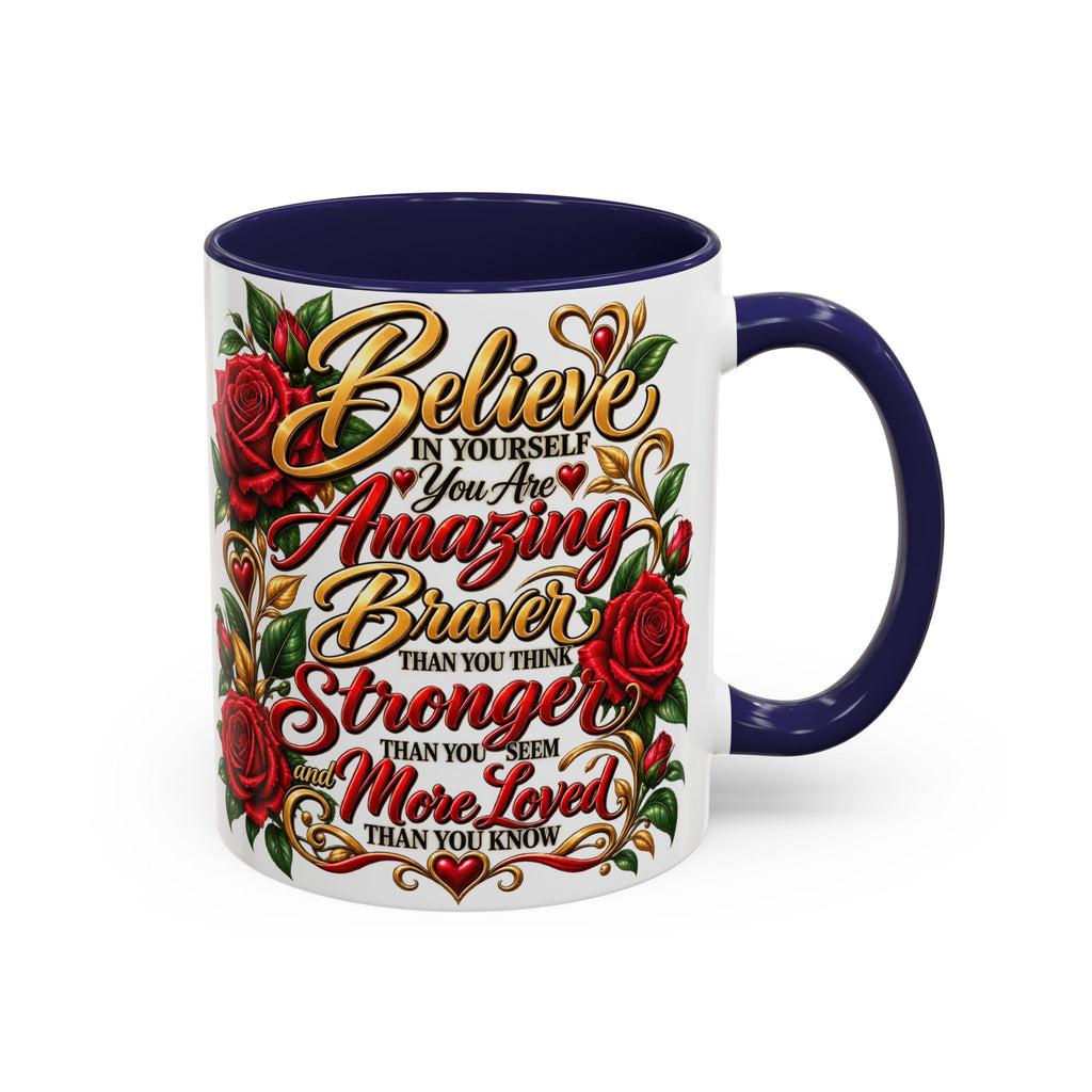 Inspirational Rose Coffee Mug — "Believe in Yourself" Motivational Tea Cup