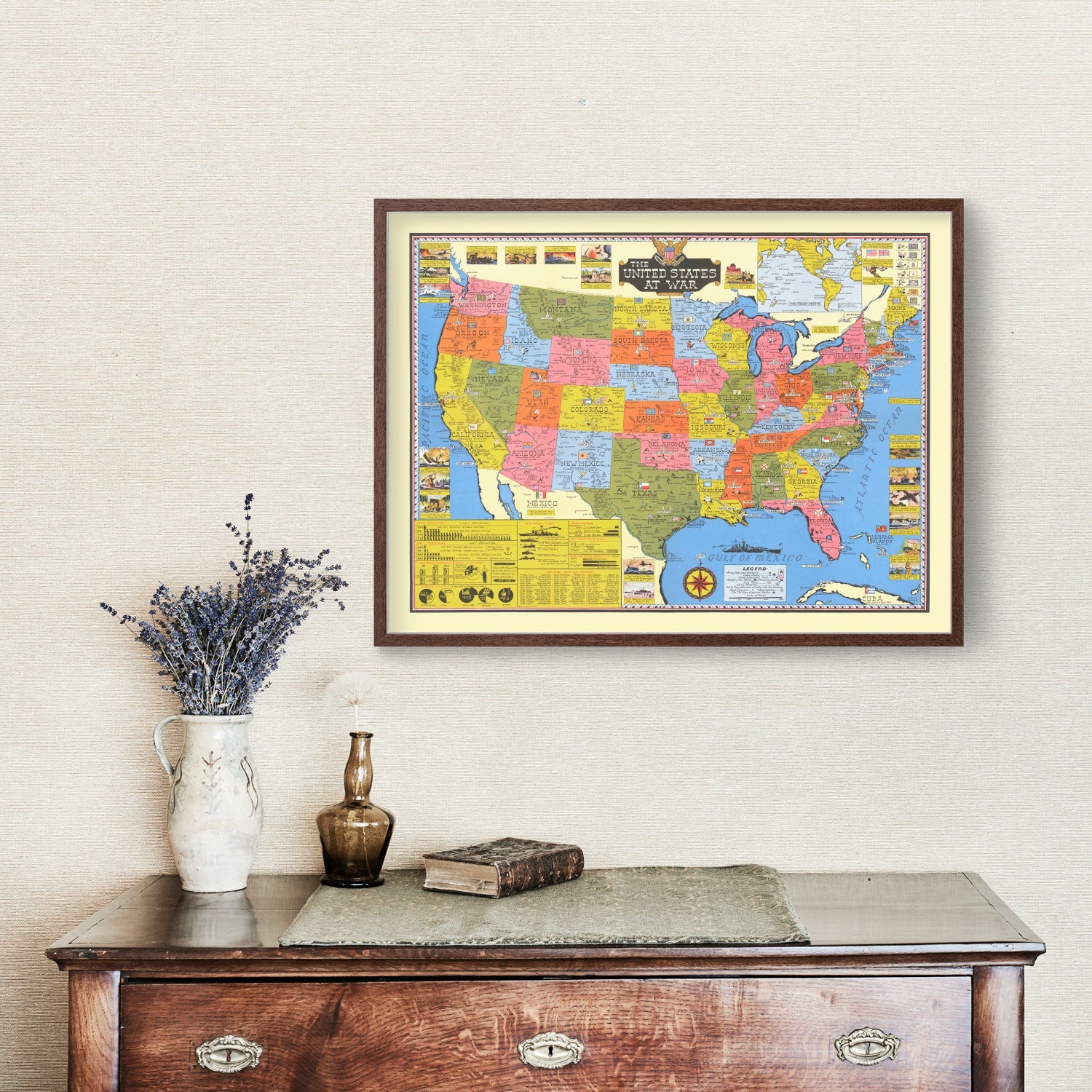 Vintage United States World War II Map 1943