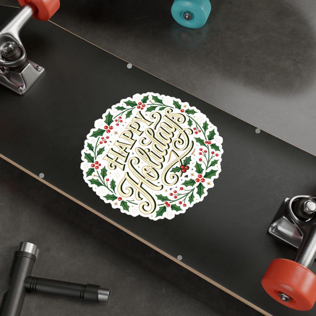 Happy Holidays Holly Wreath Vinyl Decal