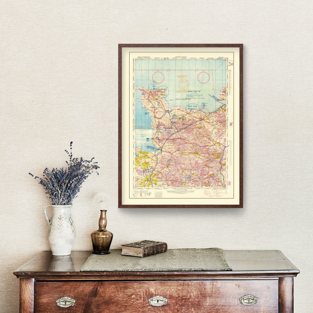 Vintage Normandy Invasion World War II Map 1944