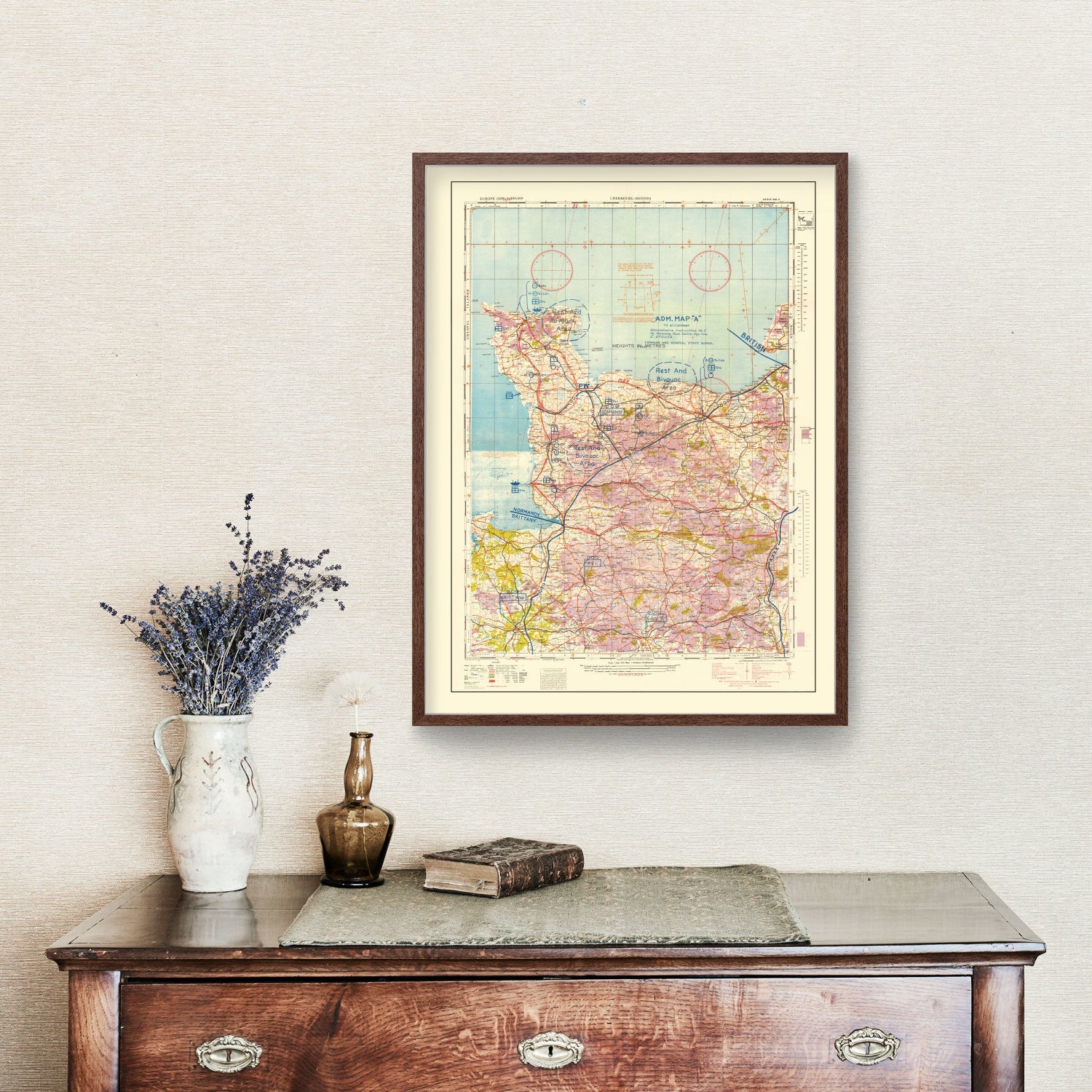 Vintage Normandy Invasion World War II Map 1944