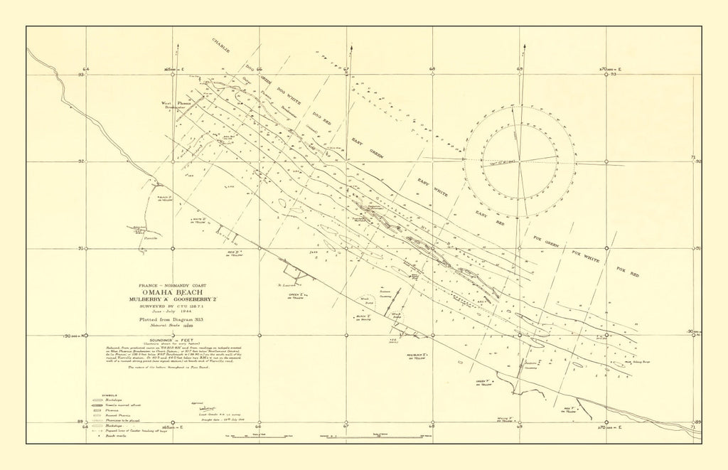 Vintage Omaha Beach World War II Map 1944