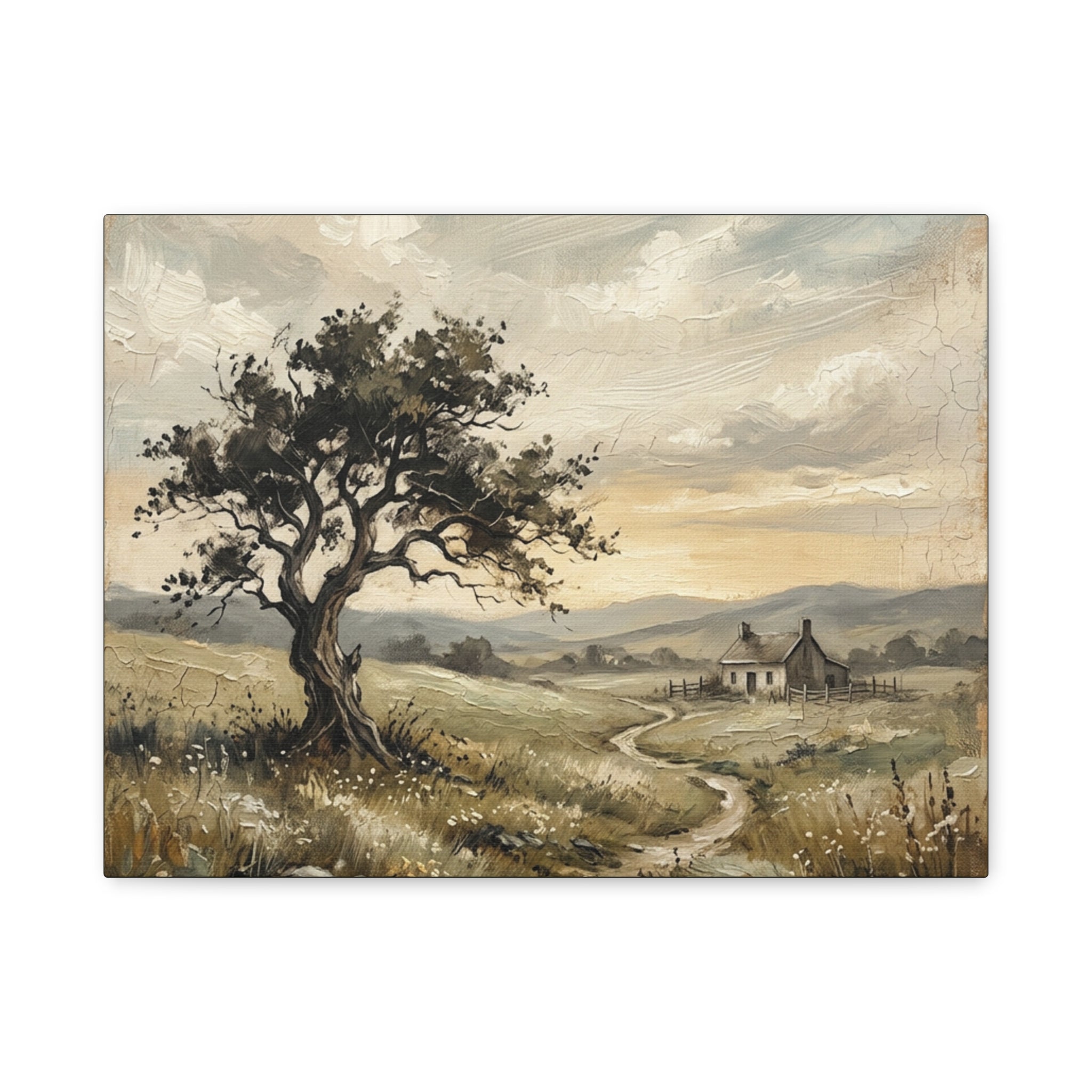 Rustic Countryside Canvas Wall Art — Serene Landscape Matte Stretched Canvas Print
