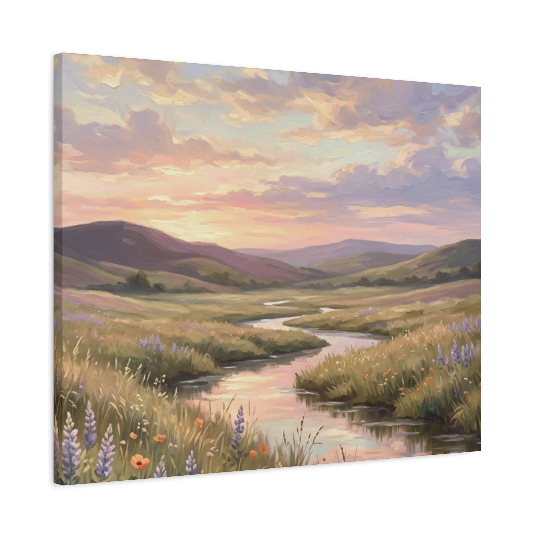 Sunset Meadow Canvas Wall Art - Stretched Matte Landscape Print