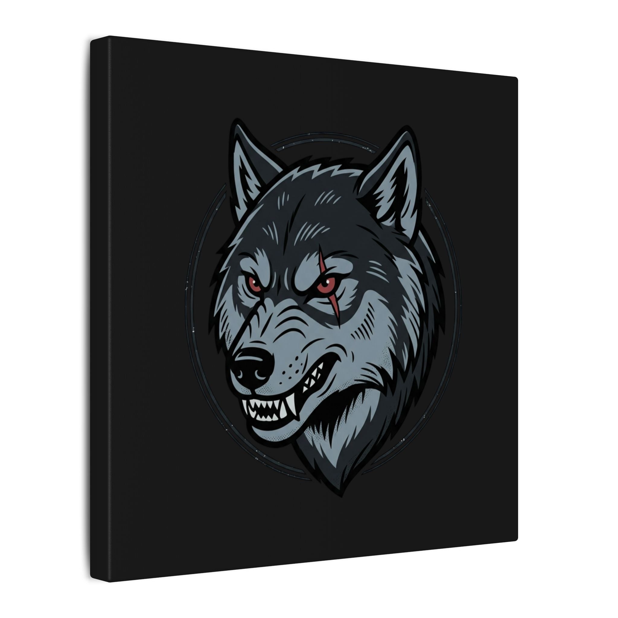 Wolf Head Canvas Wall Art — Fierce Gray Wolf Portrait Matte Stretched