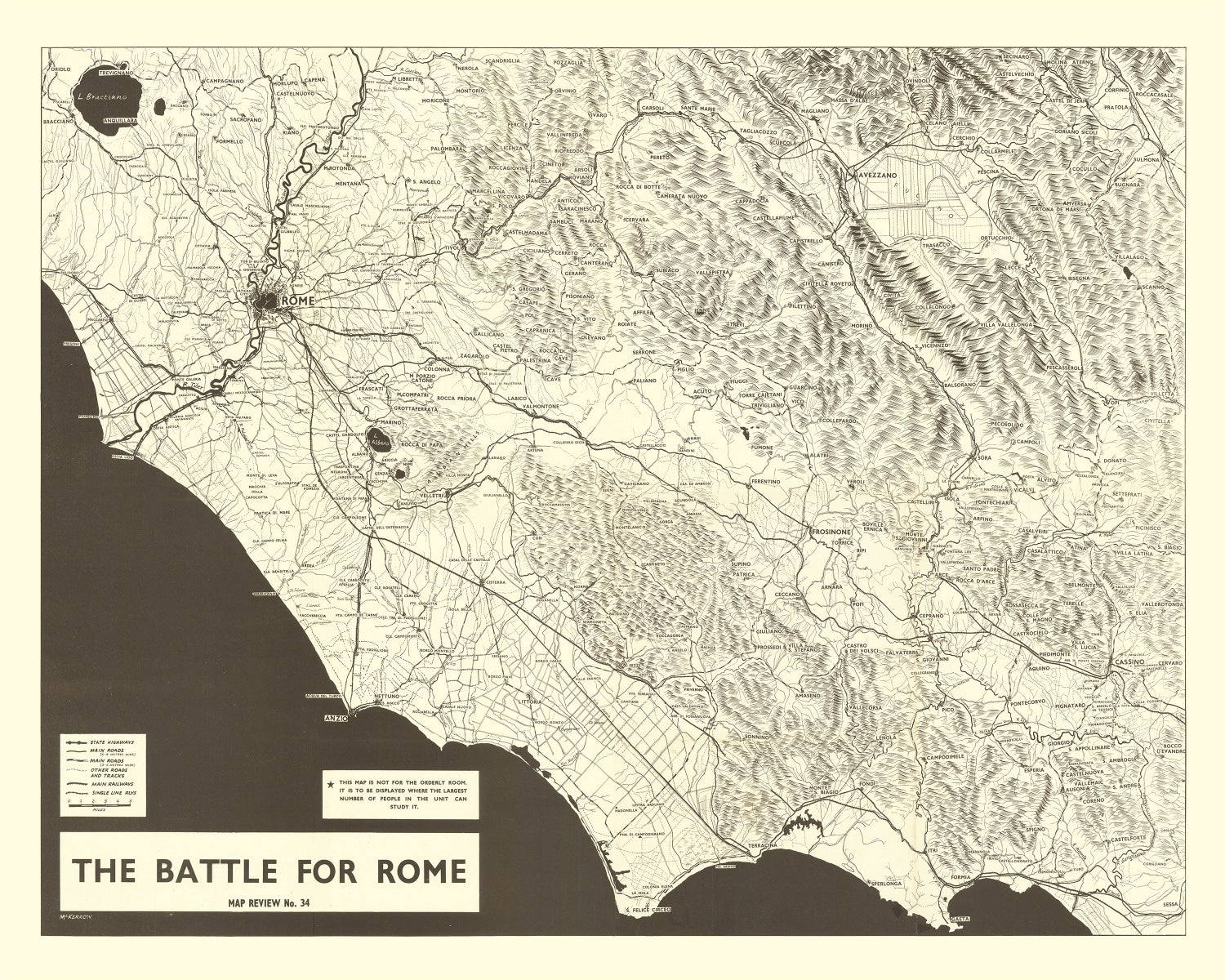 Vintage Italian Campaign World War II Map 1944