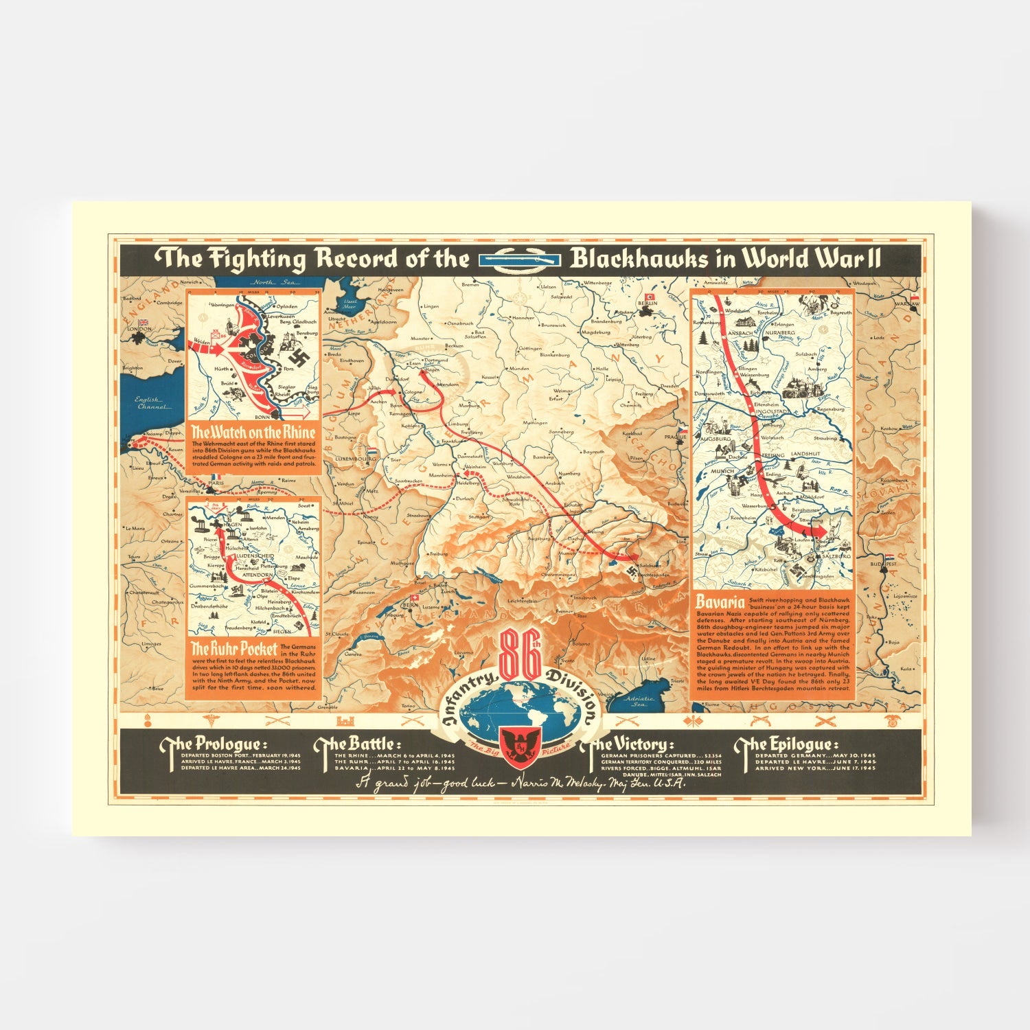 Vintage Fighting Record of the Blackhawks in WWII Map 1946