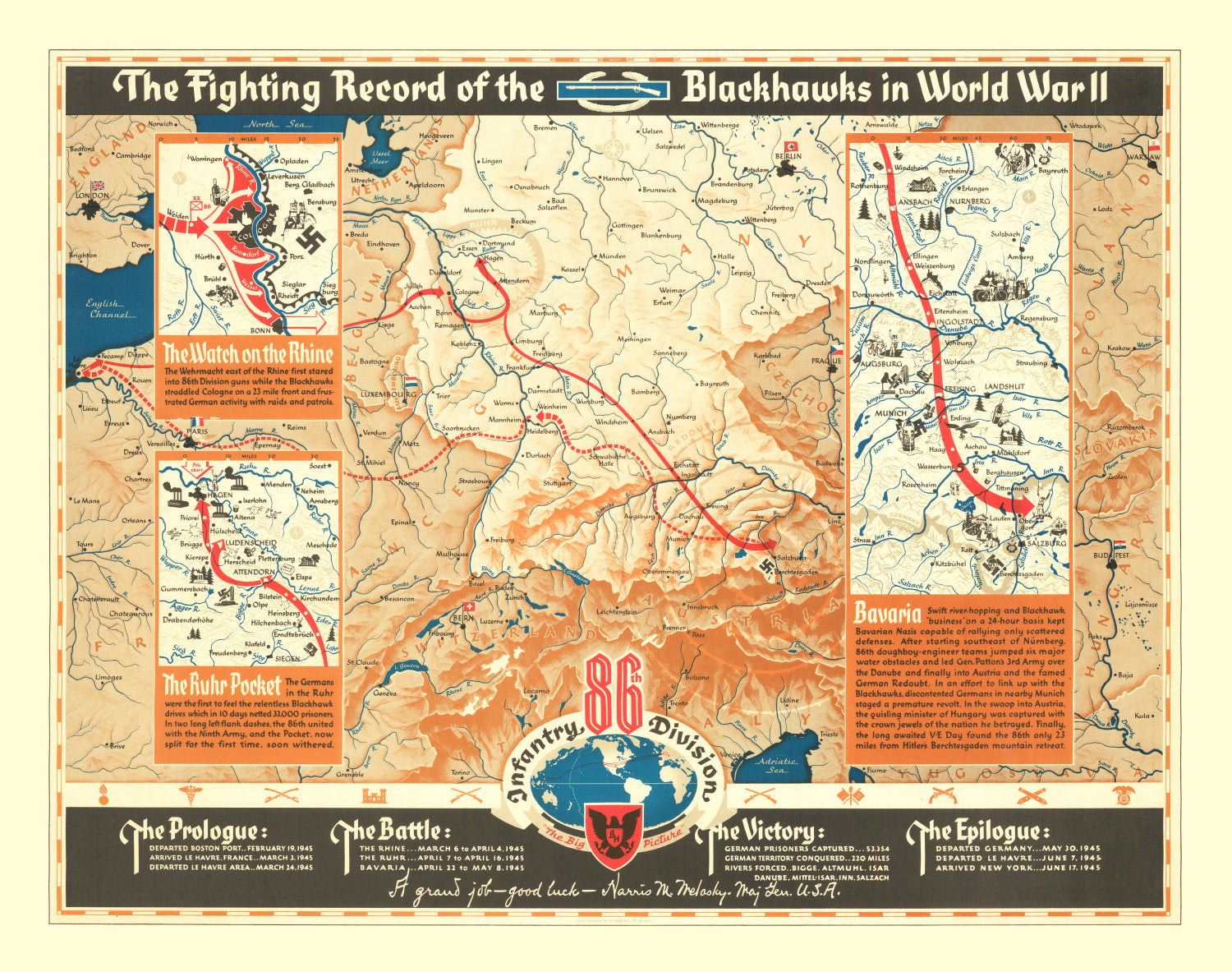 Vintage Fighting Record of the Blackhawks in WWII Map 1946