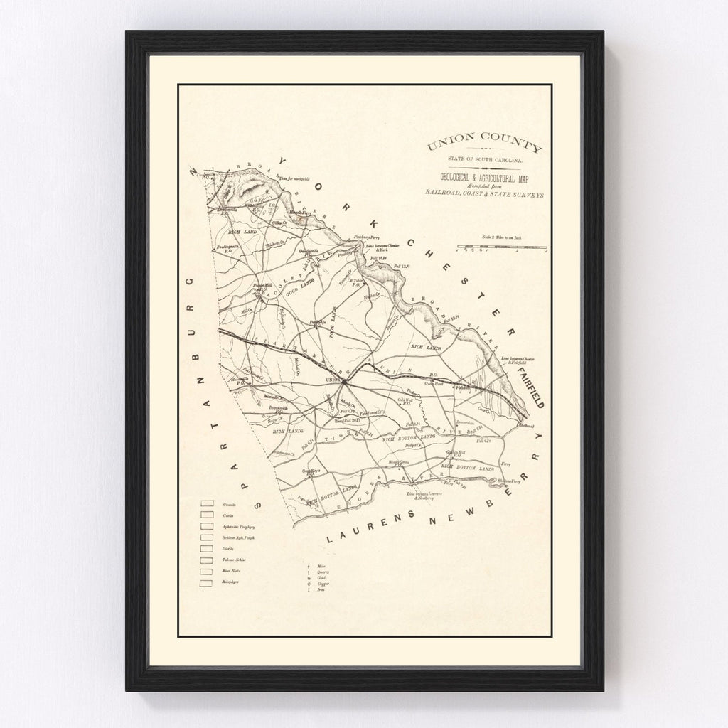 Vintage Map of Union County, South Carolina 1873