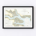 Vintage Entrance To Bull & Combahee Rivers Map 1871