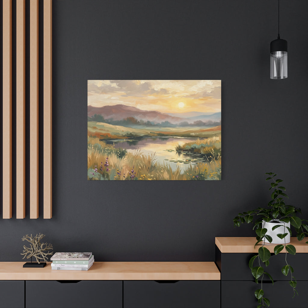 Sunset Meadow Canvas Wall Art — Stretched Matte Landscape Print