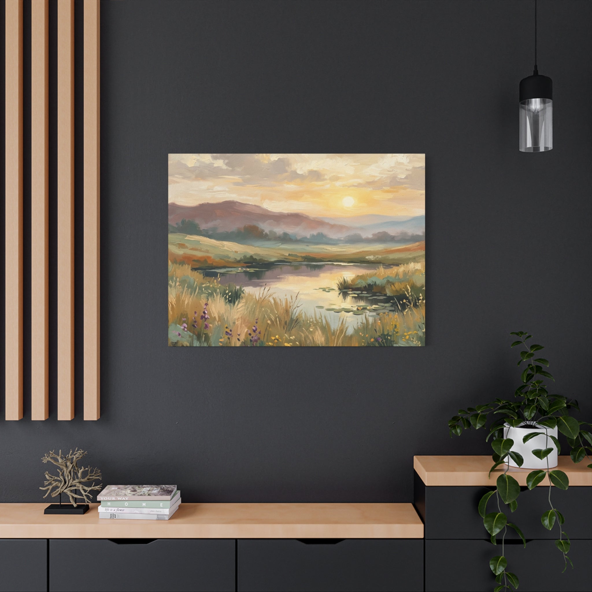 Sunset Meadow Canvas Wall Art — Stretched Matte Landscape Print