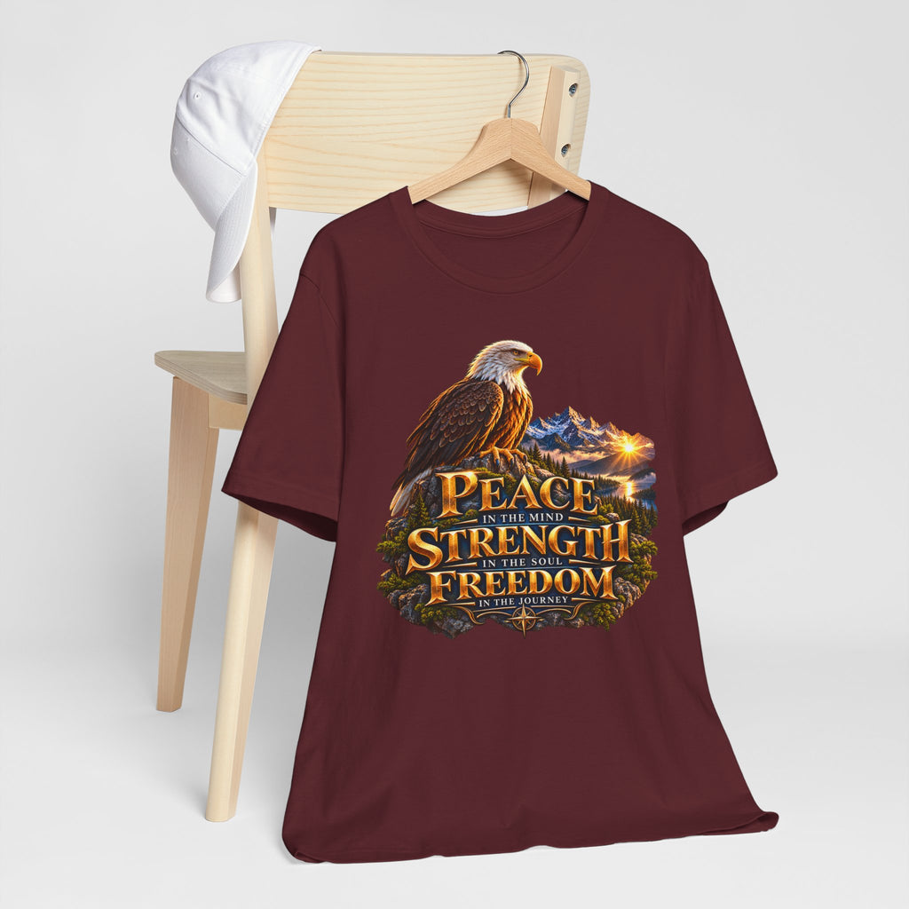 Eagle Mountain Sunrise T‑Shirt — "Peace Strength Freedom" Patriotic Tee