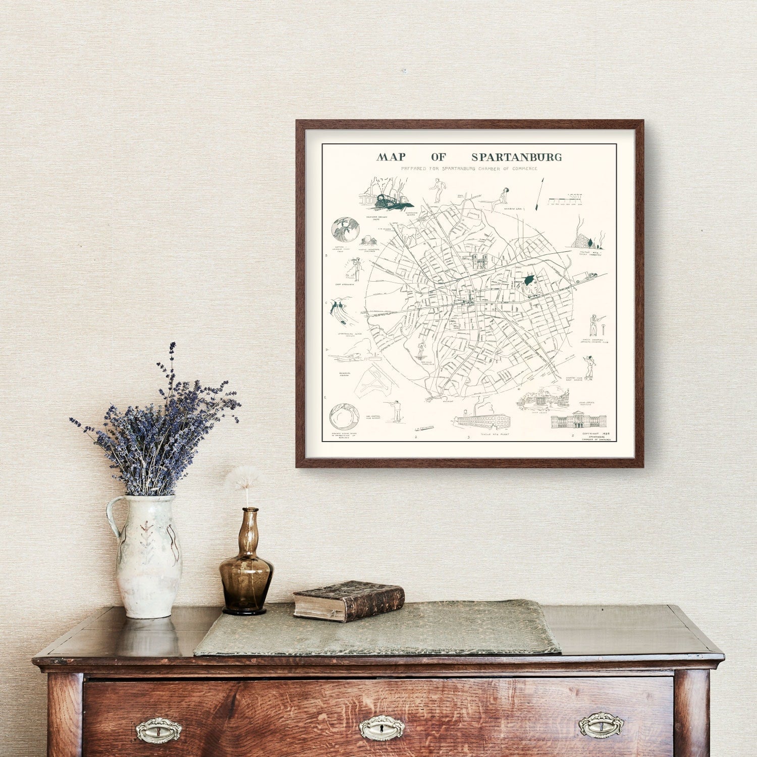 Vintage Map of Spartanburg, South Carolina 1939