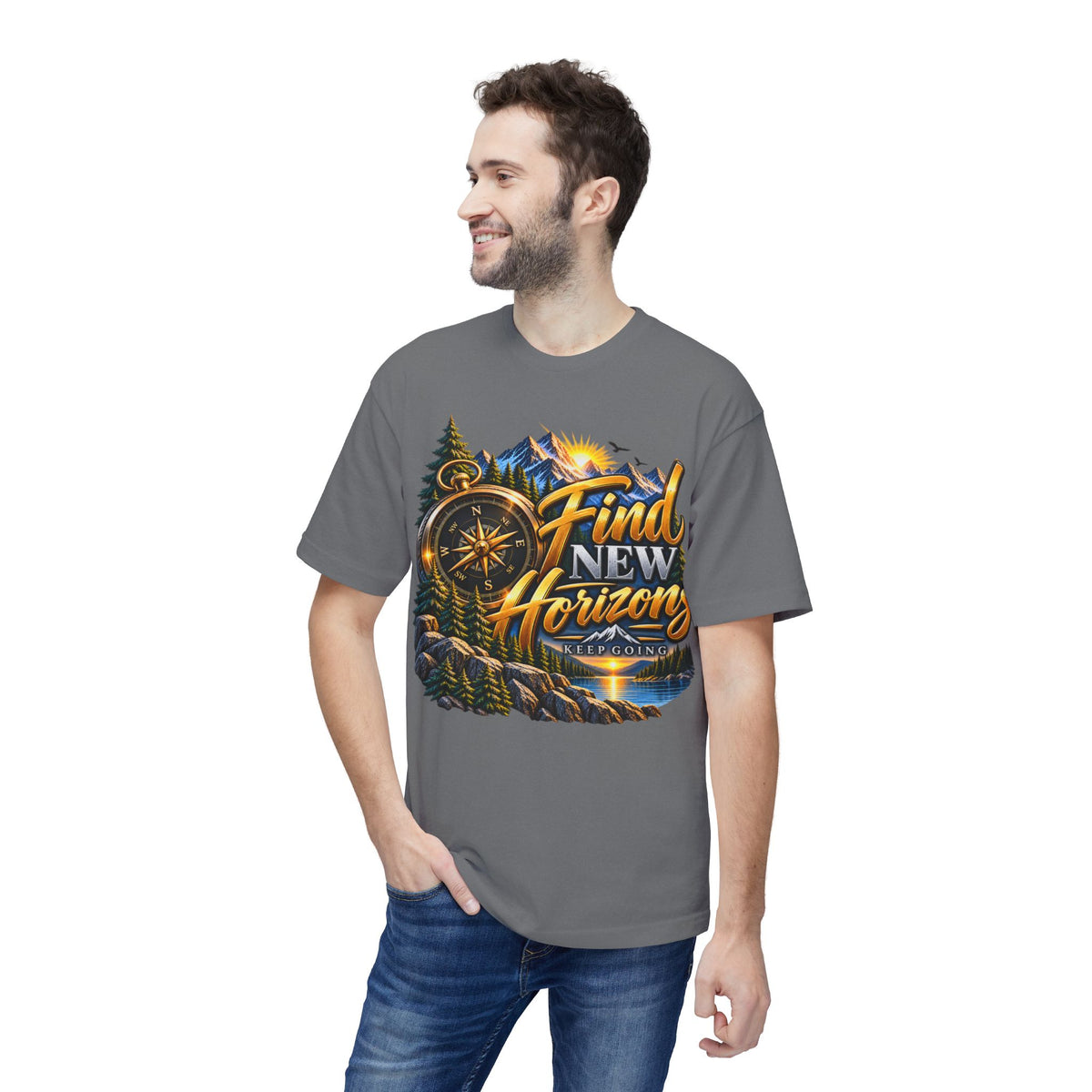 Find New Horizons T-Shirt — Adventure Compass Mountain Graphic Tee