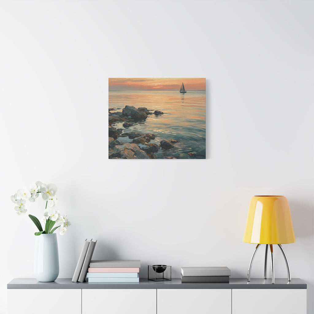 Sunset Sail Canvas Wall Art — Seascape Painting Print