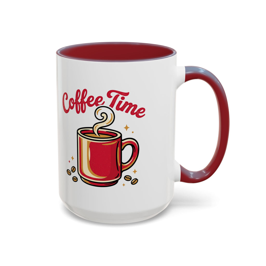 Coffee Mug - "Coffee Time" Red Accent Ceramic Mug (11/15oz)