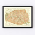 Vintage Map of Paris, France 1893