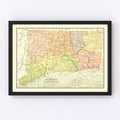 Vintage Map of Connecticut 1900