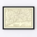 Vintage Map of Connecticut 1898