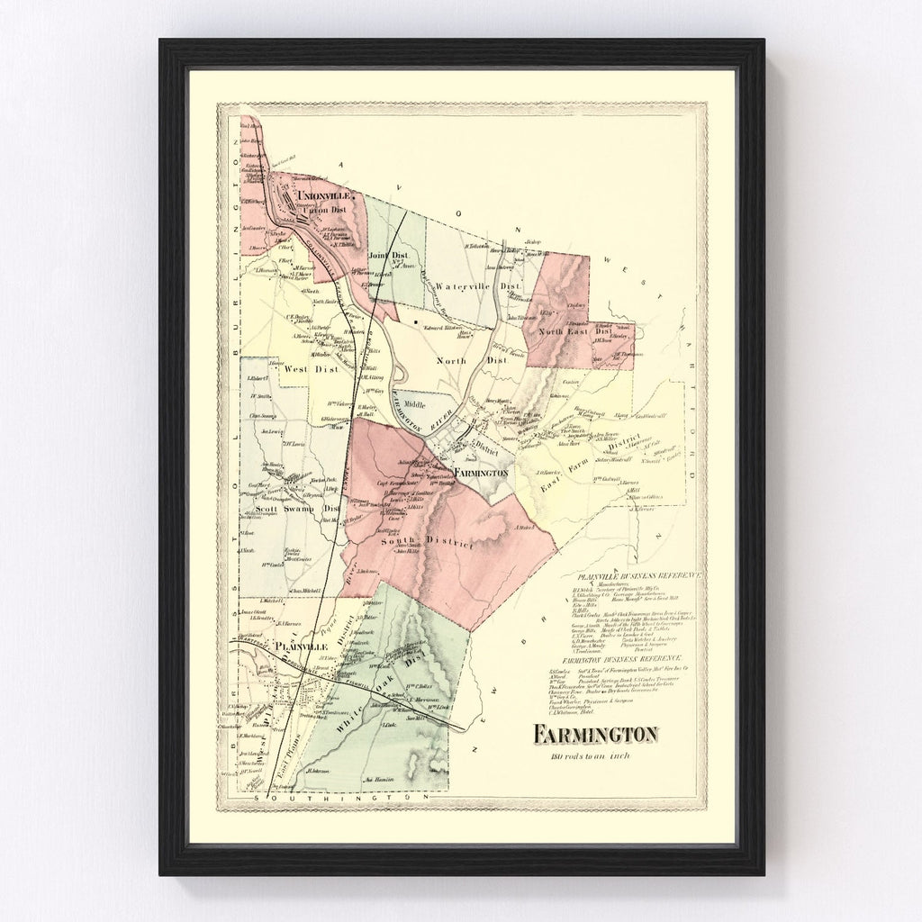 Vintage Map of Farmington, Connecticut 1869