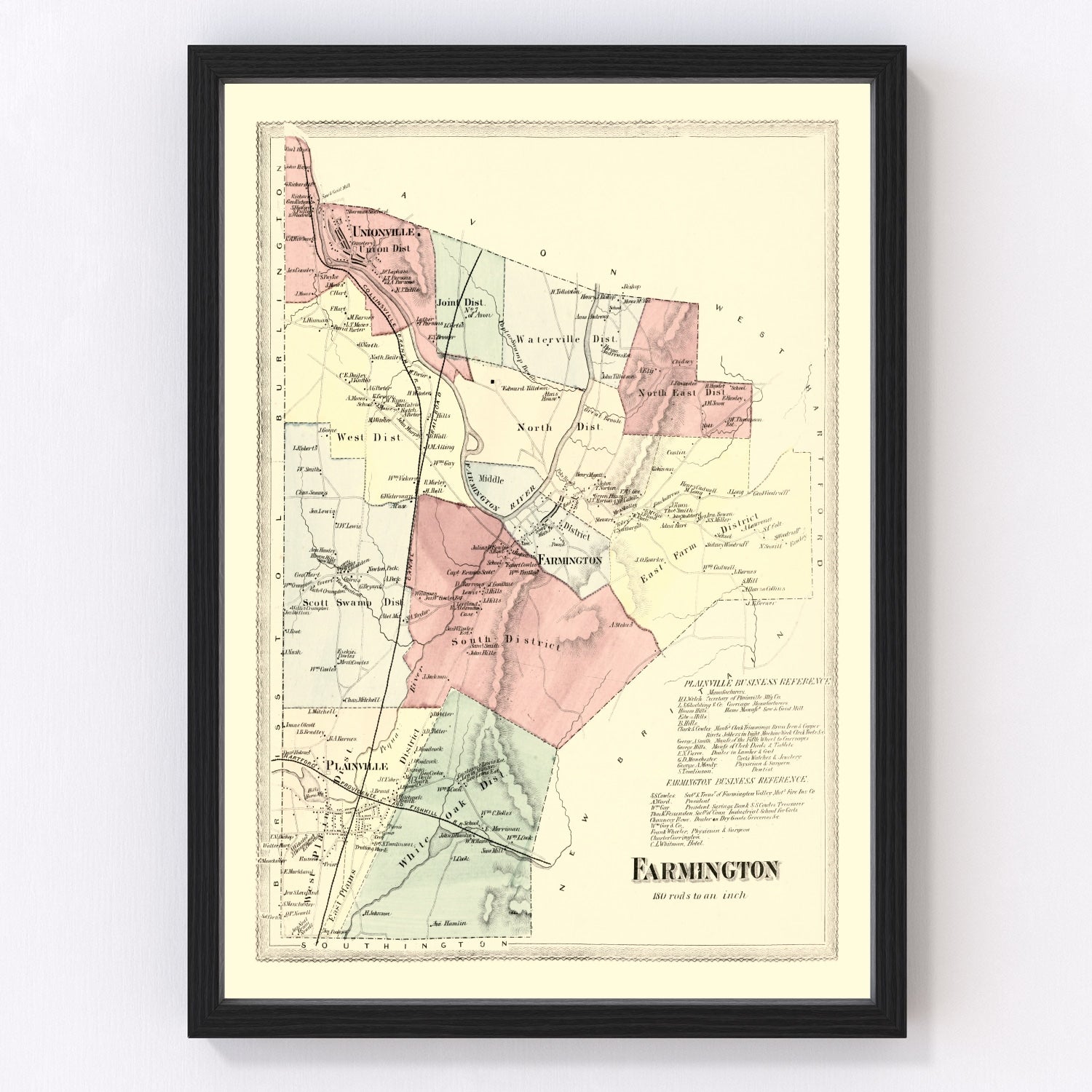 Vintage Map of Farmington, Connecticut 1869