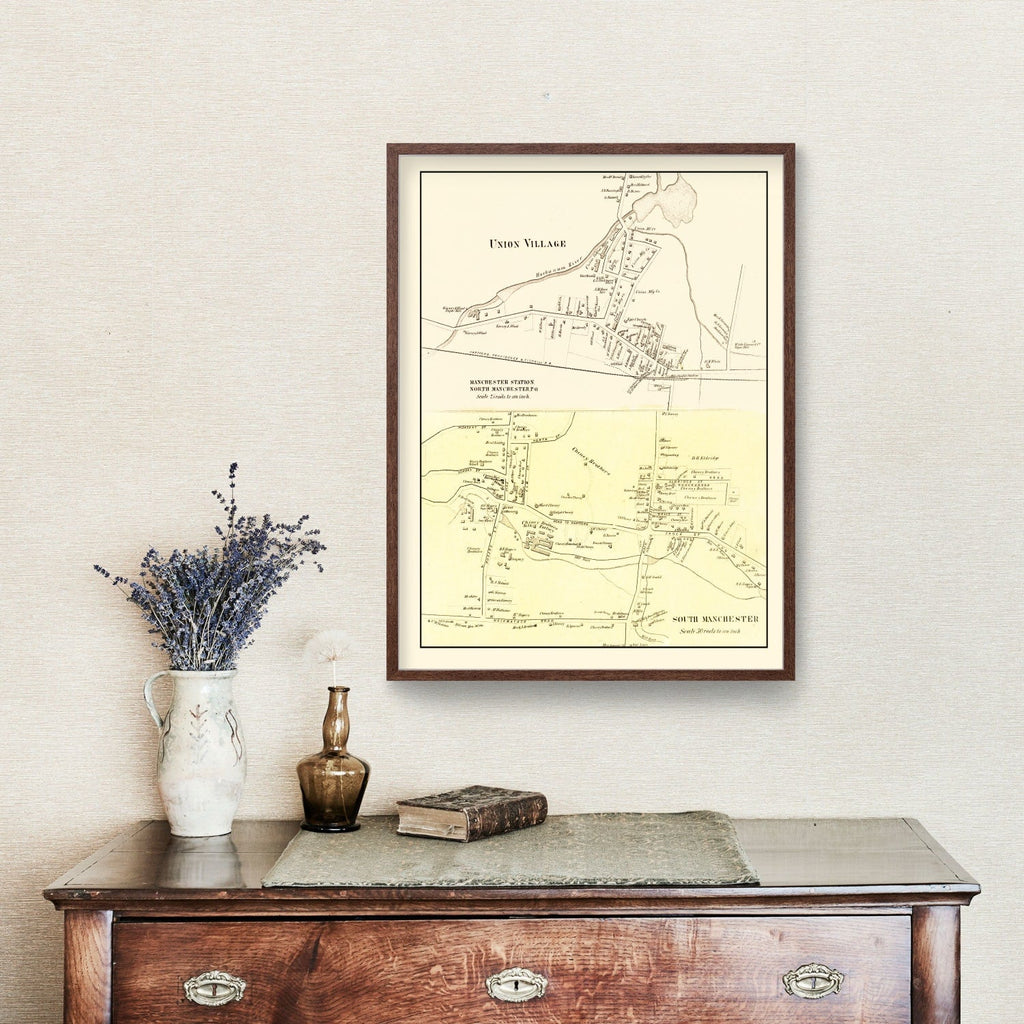 Vintage Map of Union Village, Connecticut 1869