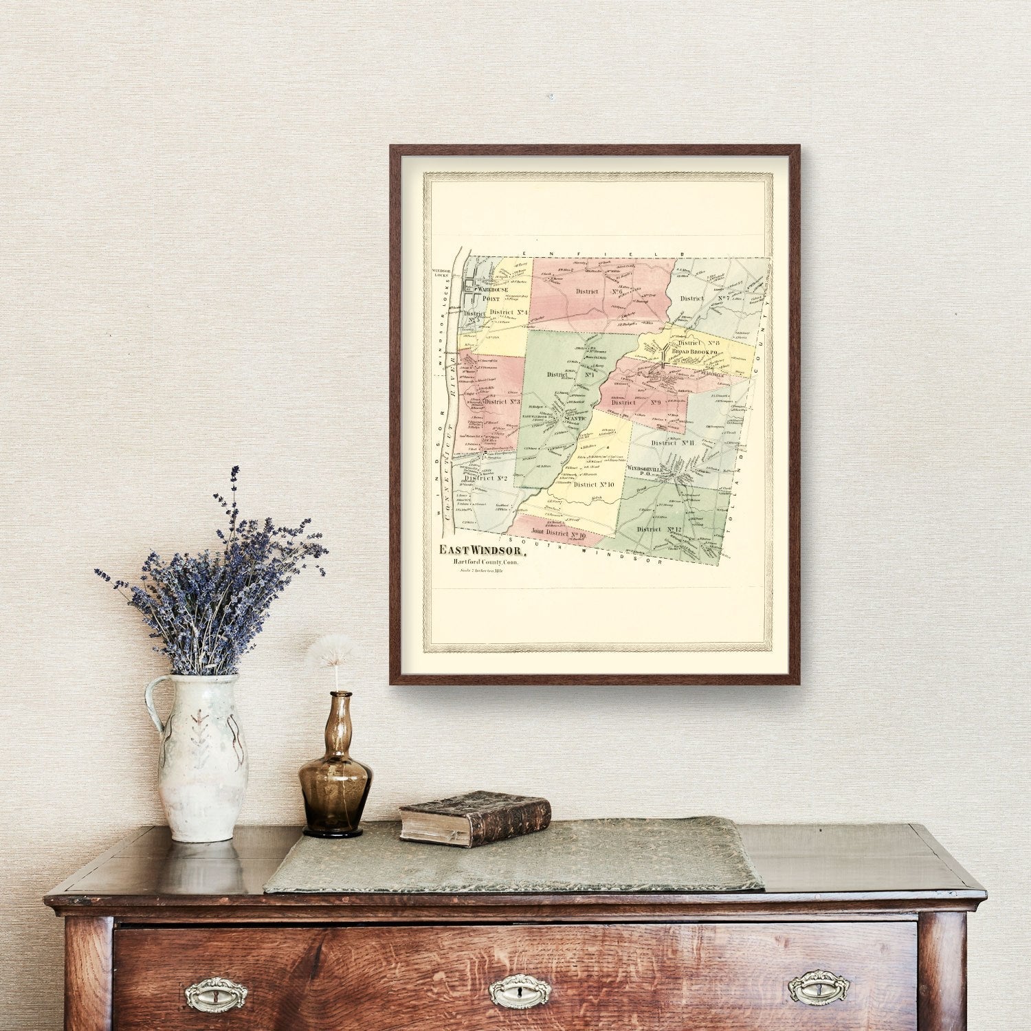 Vintage Map of East Windsor, Connecticut 1869