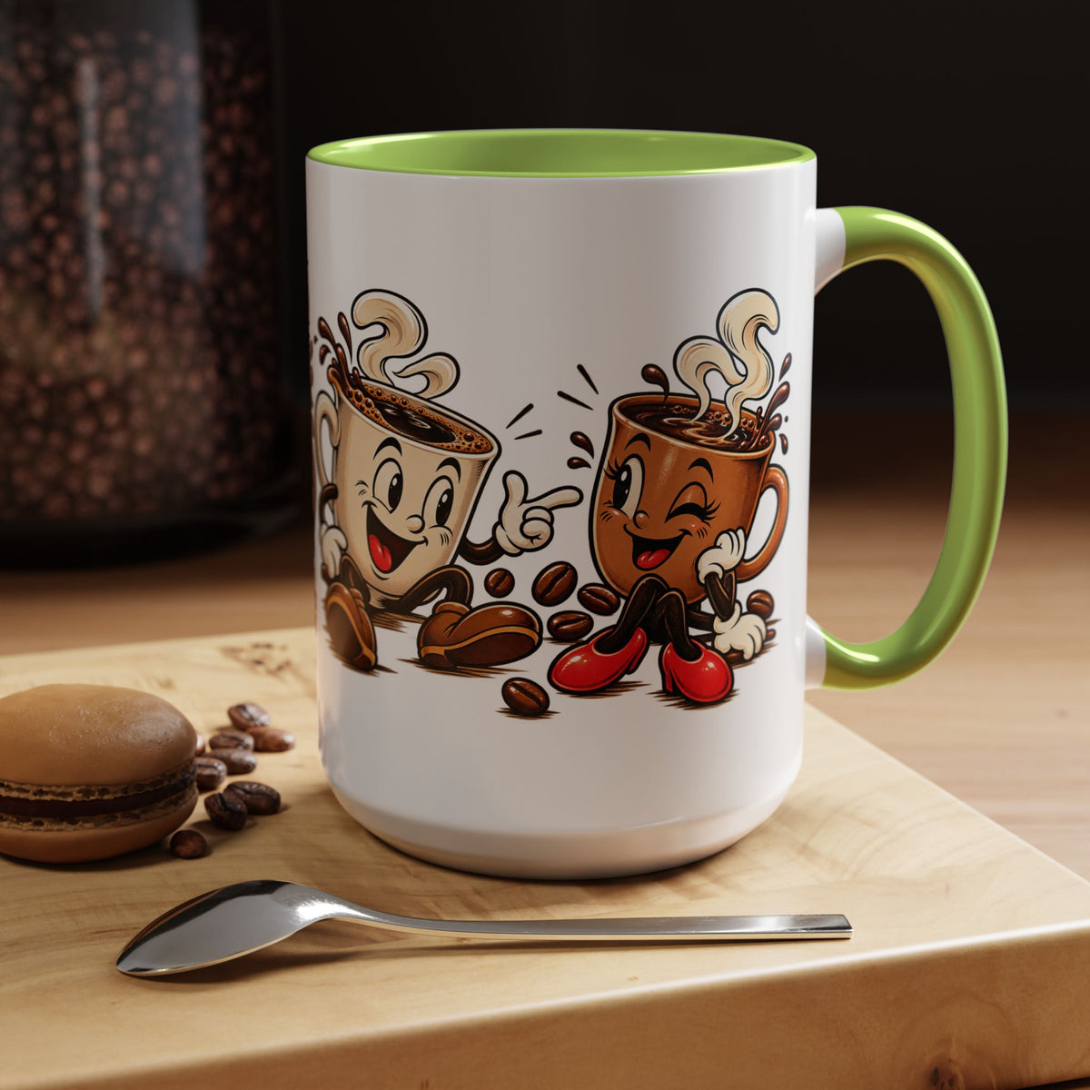 Coffee Cartoon Mug — Cute Dancing Coffee Cups Accent Mug