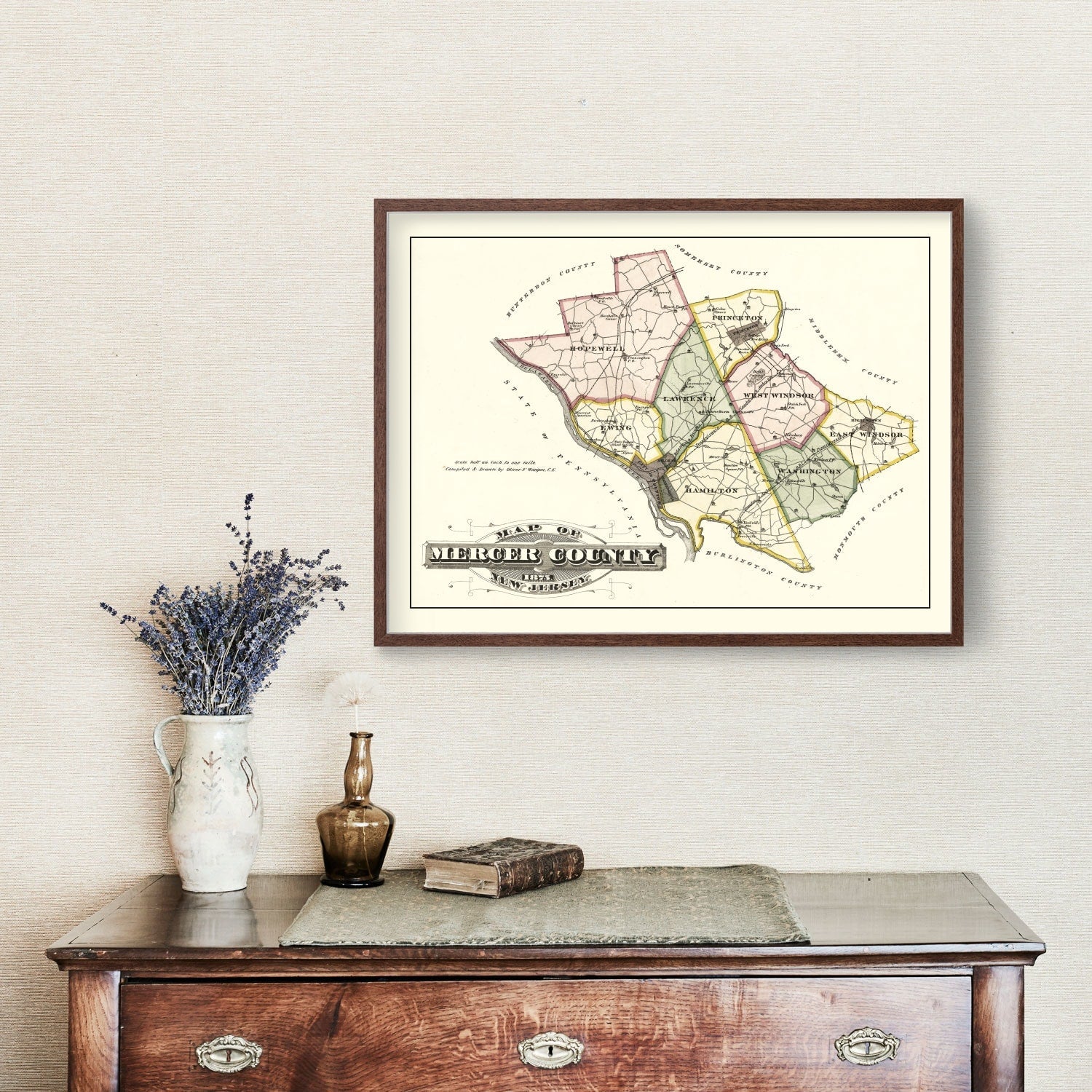 Vintage Map of Mercer County, New Jersey 1875