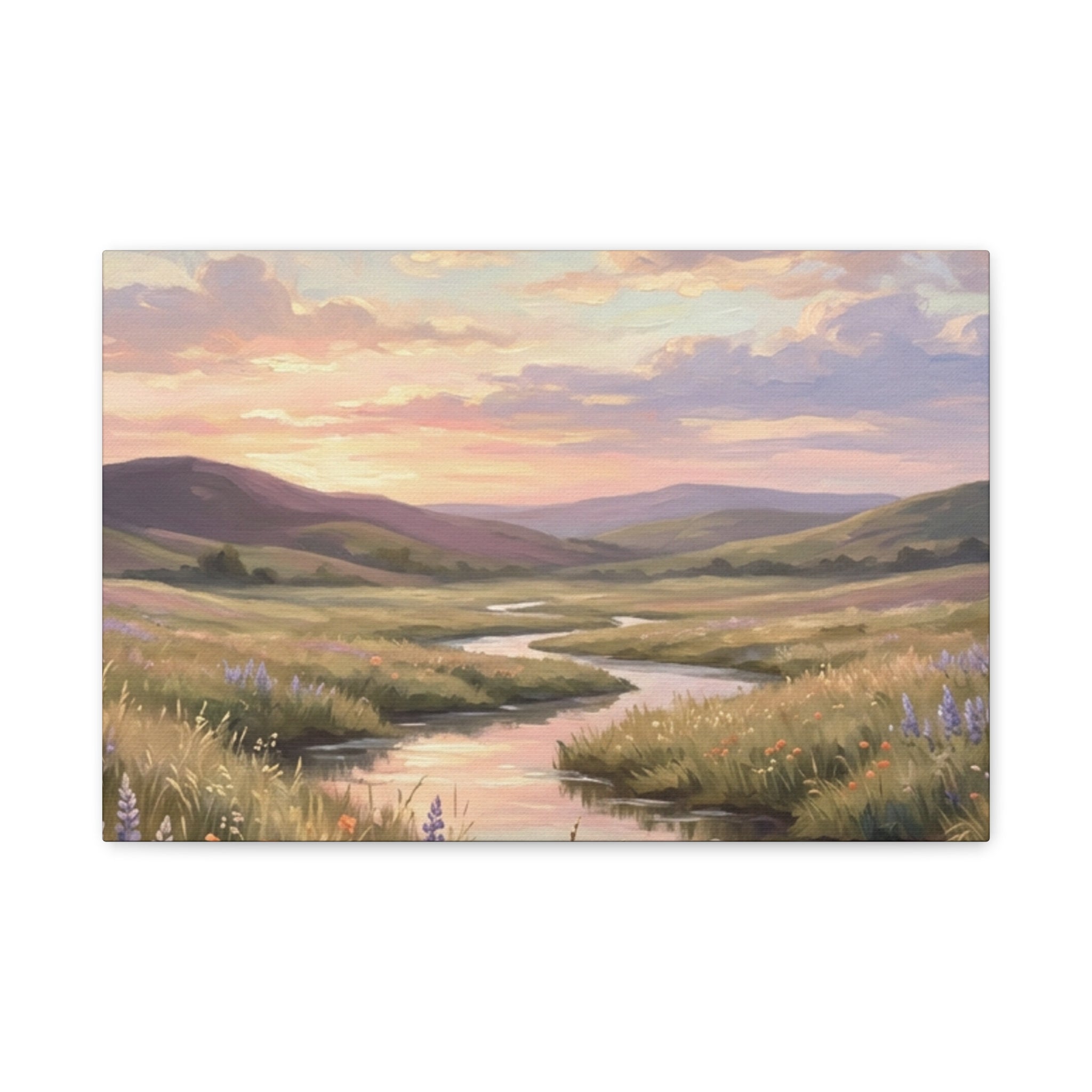 Sunset Meadow Canvas Wall Art - Stretched Matte Landscape Print