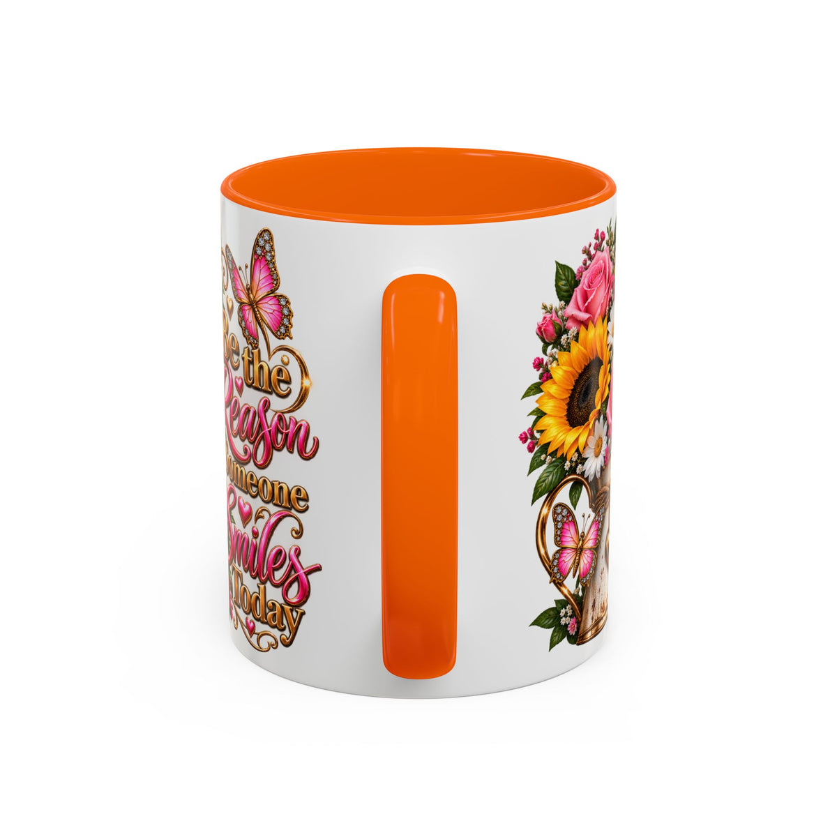 Be the Reason Someone Smiles Today Accent Coffee Mug – Floral Sunflower & Rose Inspirational 11/15oz