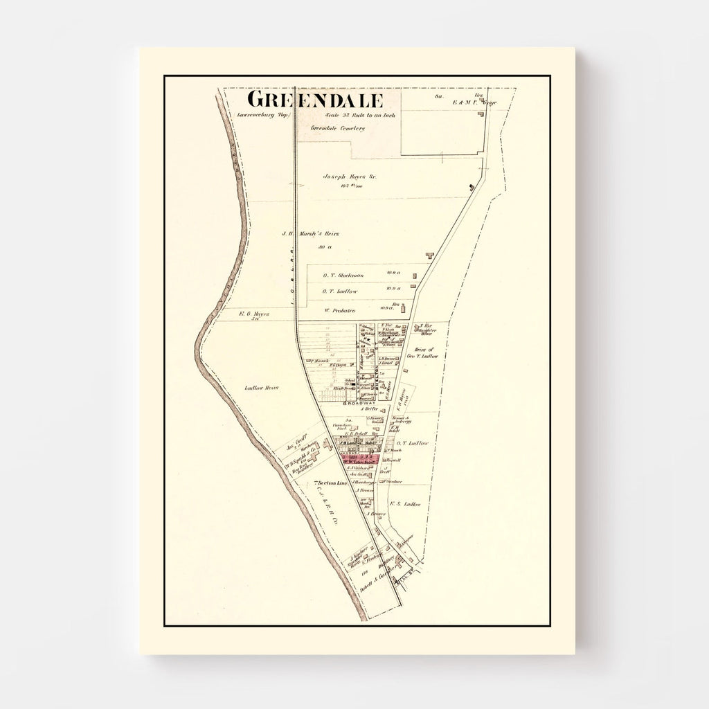 Vintage Map of Greendale, Indiana 1875