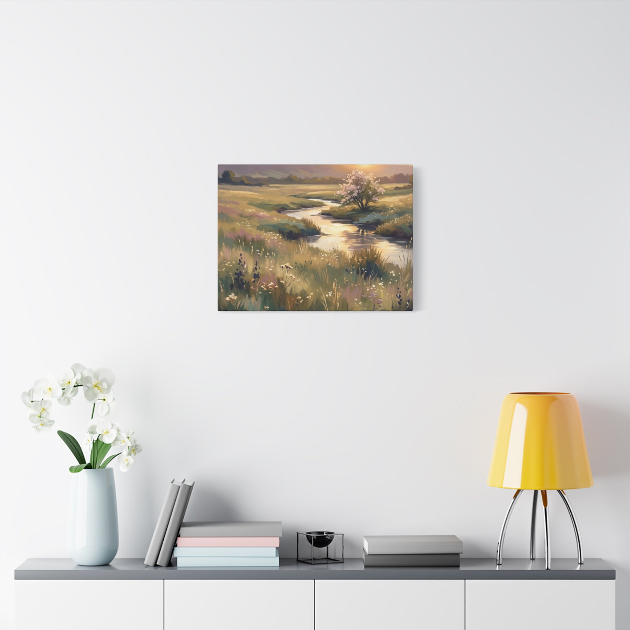 Serene Meadow Stream Matte Canvas Art — Stretched Wall Decor