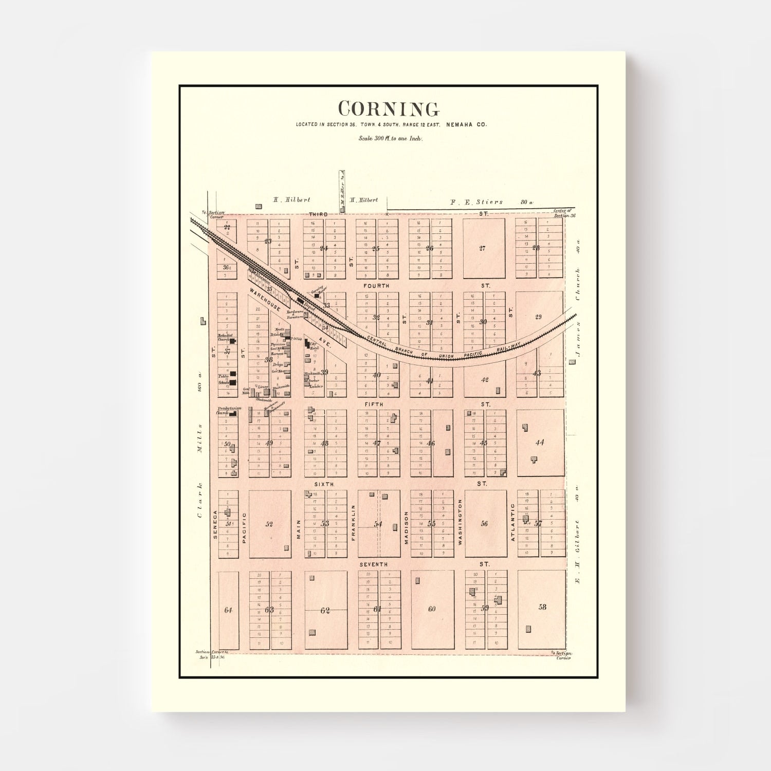 Vintage Map of Corning, Kansas 1887