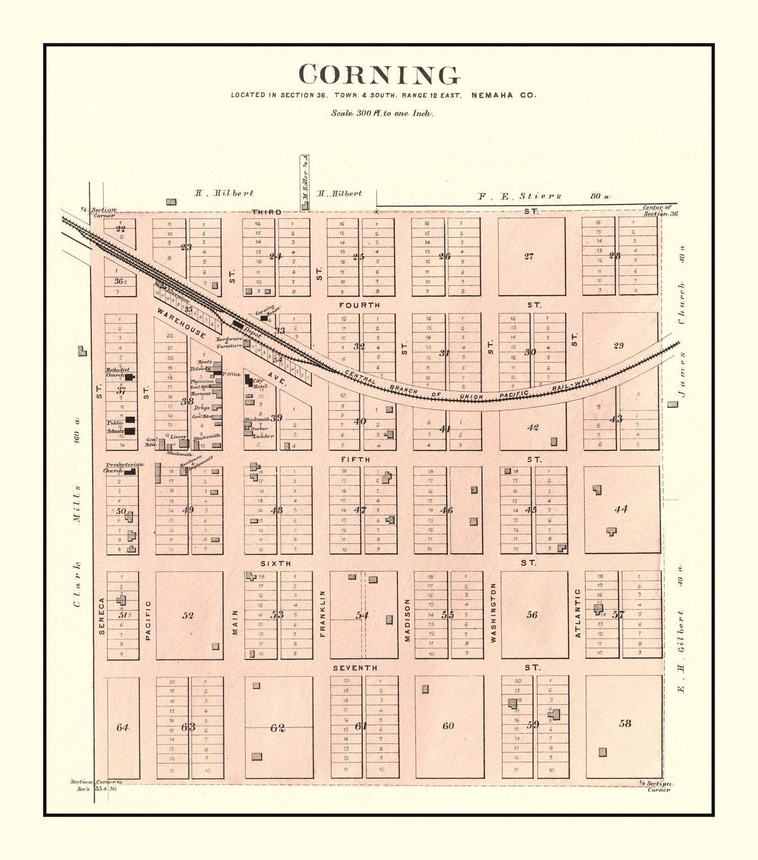 Vintage Map of Corning, Kansas 1887