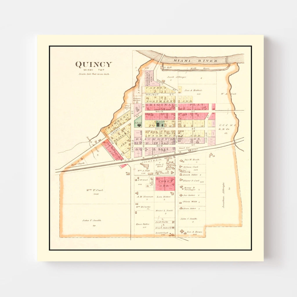 Vintage Map of Quincy, Ohio 1890