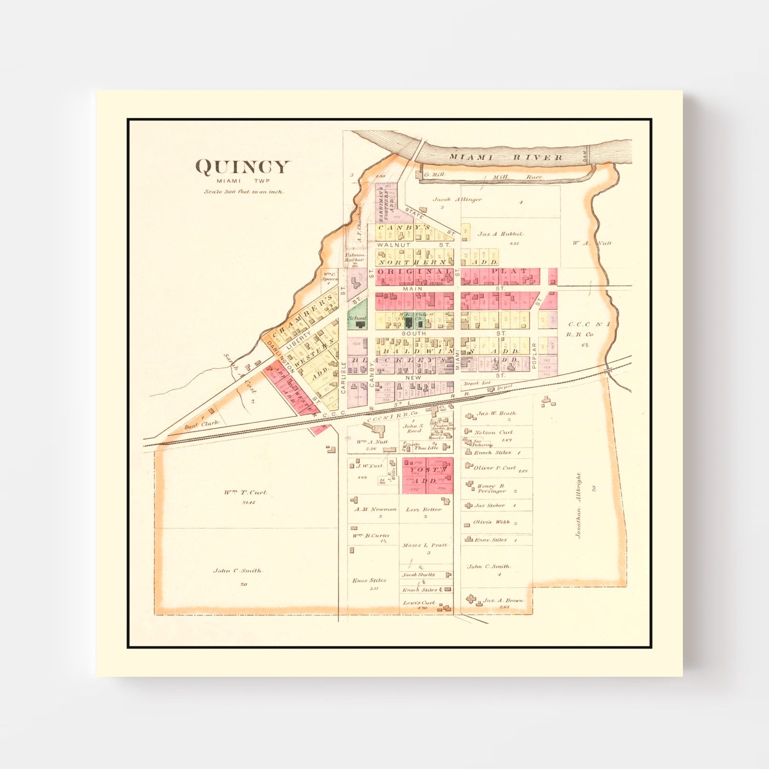 Vintage Map of Quincy, Ohio 1890