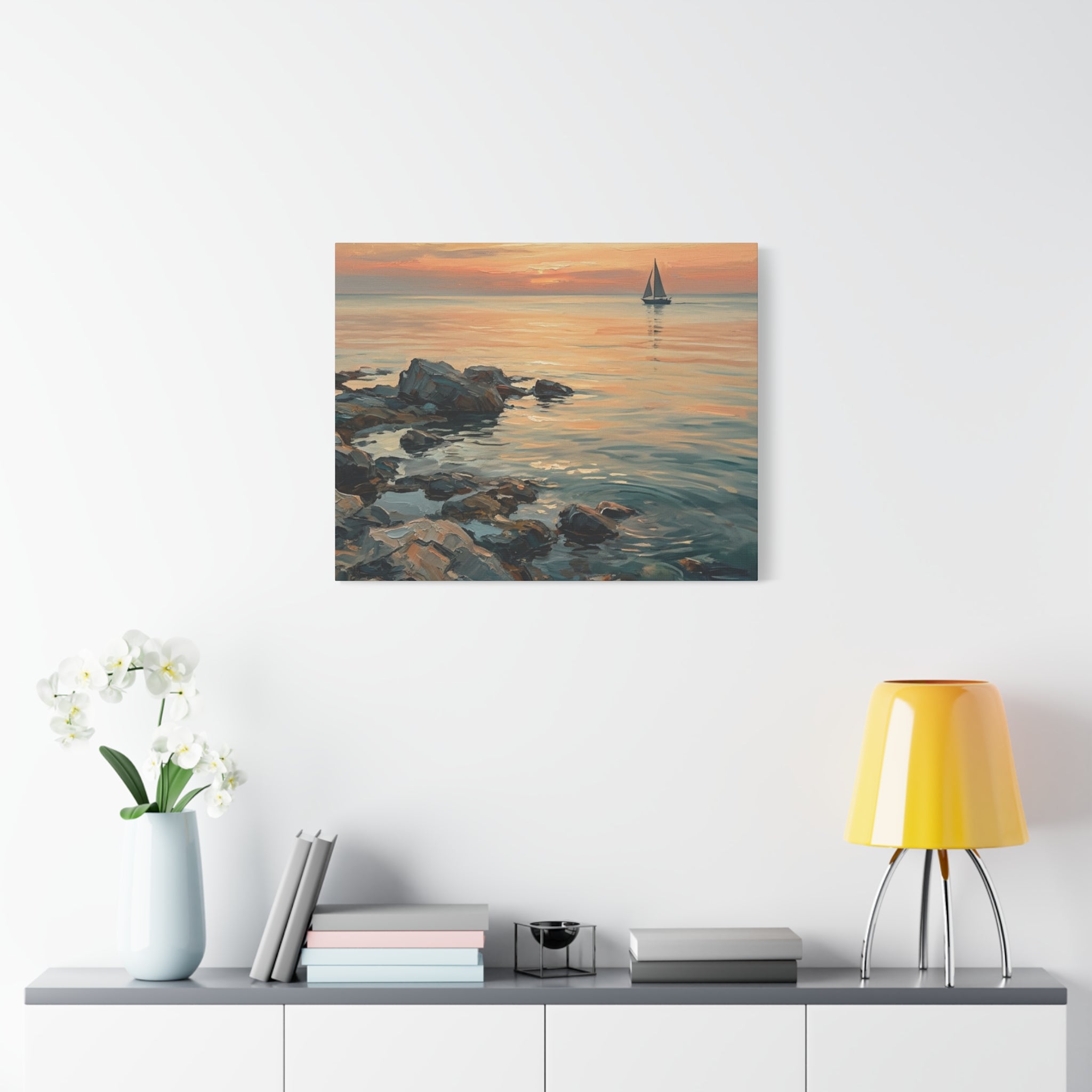 Sunset Sail Canvas Wall Art — Seascape Painting Print