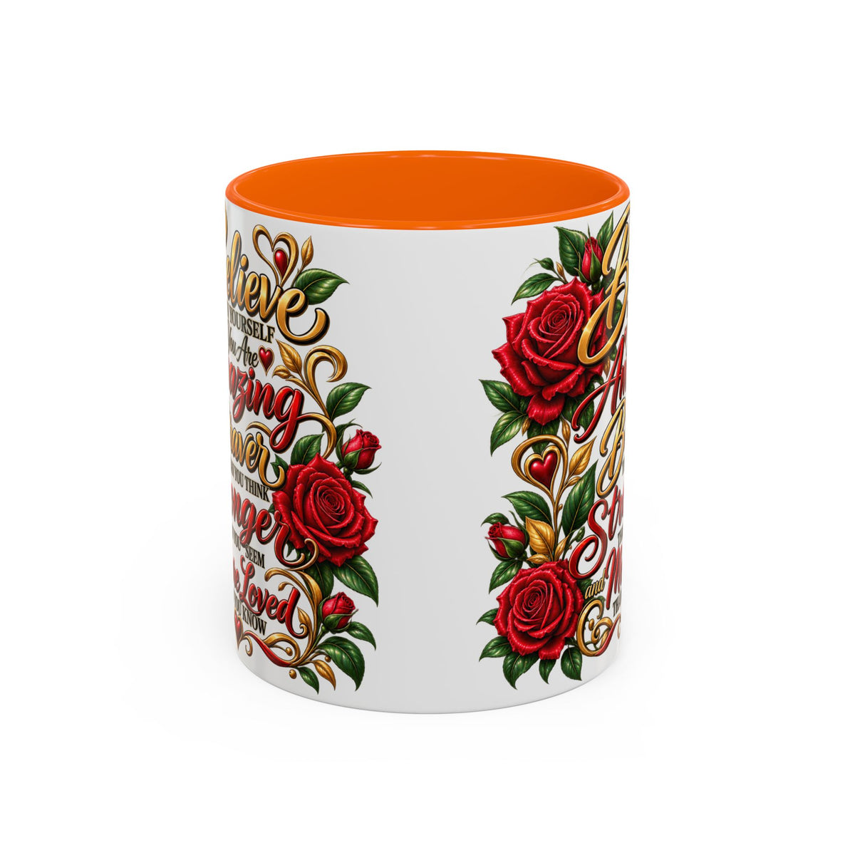 Inspirational Rose Coffee Mug — "Believe in Yourself" Motivational Tea Cup
