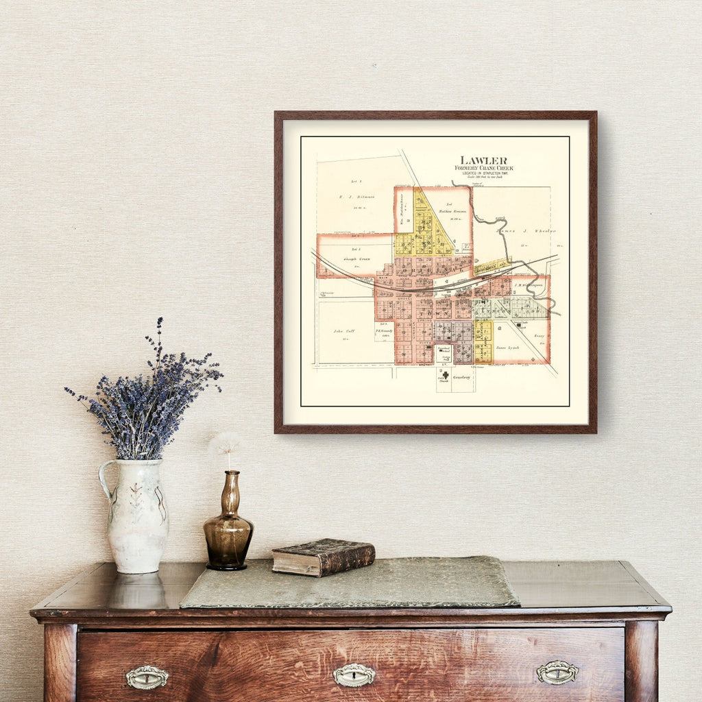 Vintage Map of Lawler, Iowa 1892