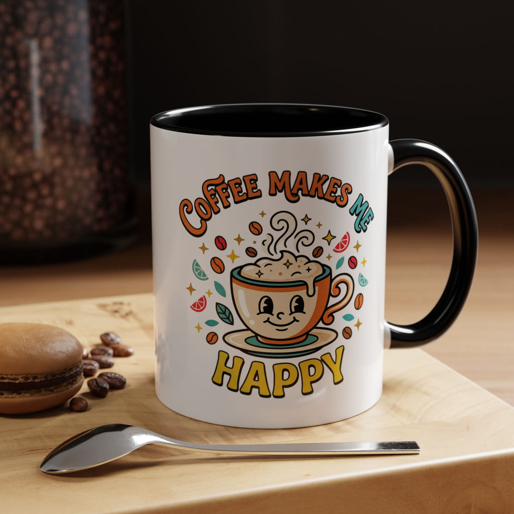 Coffee Mug — "Coffee Makes Me Happy" Cute Retro Accent Mug (11/15oz)