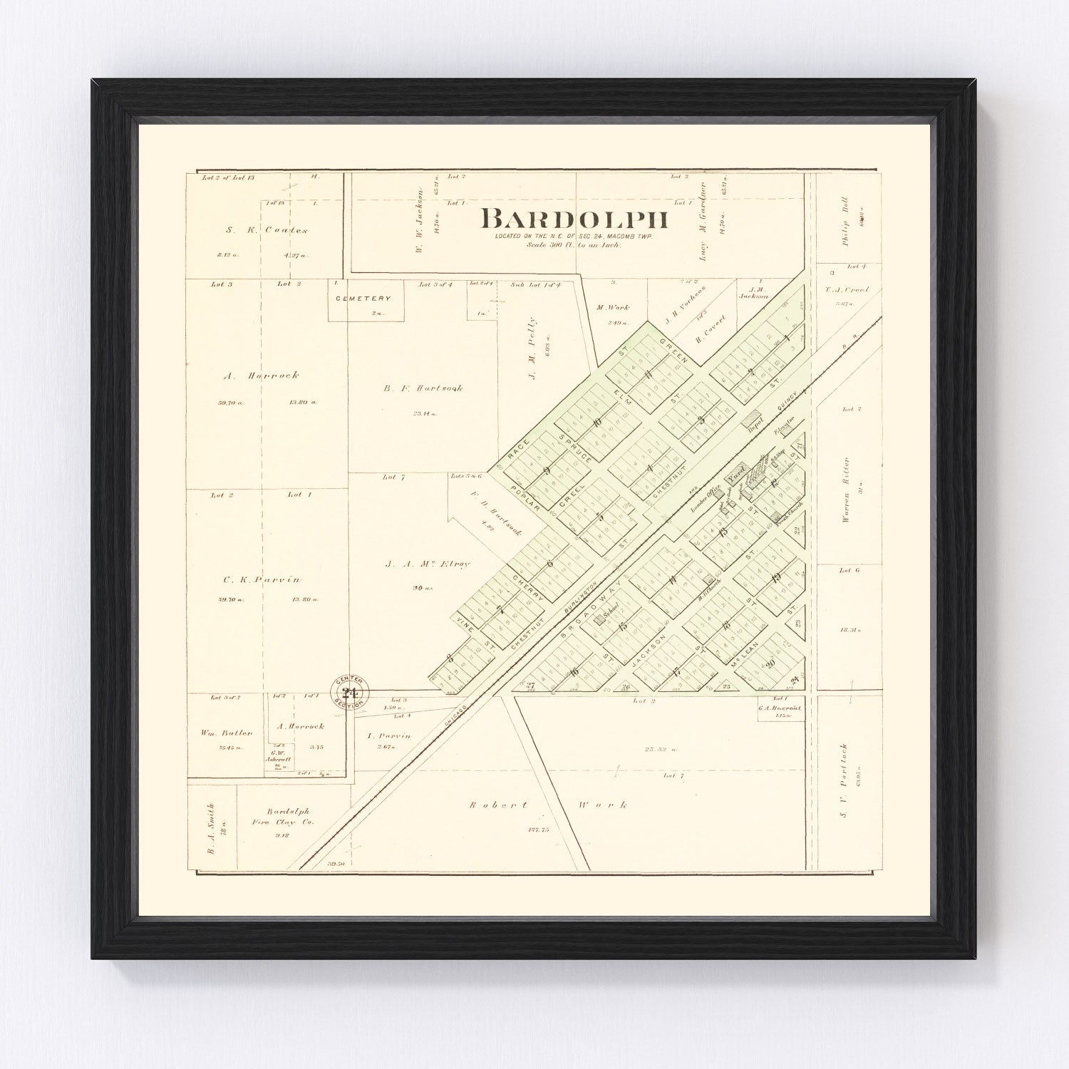 Vintage Map of Bardolph, Illinois 1893