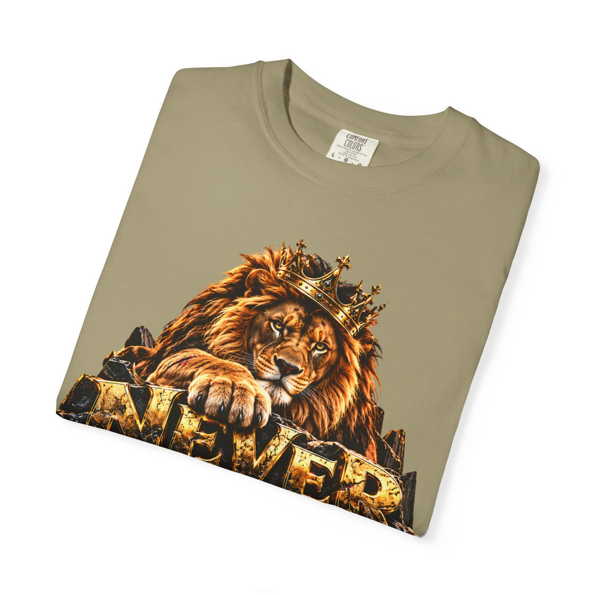 Lion Graphic T-Shirt — "Never Give Up: Great Things Take Time" Motivational Tee