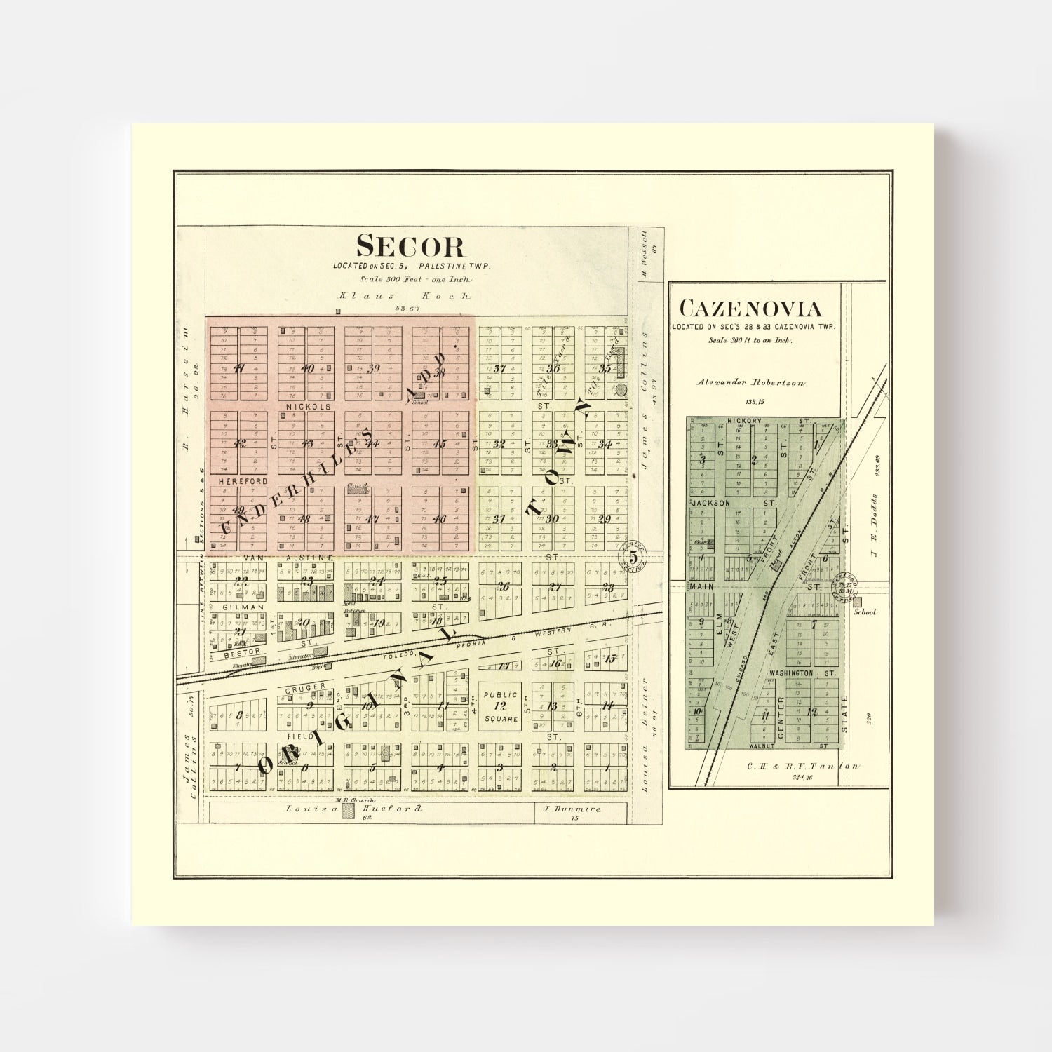 Vintage Map of Secor, Illinois 1893
