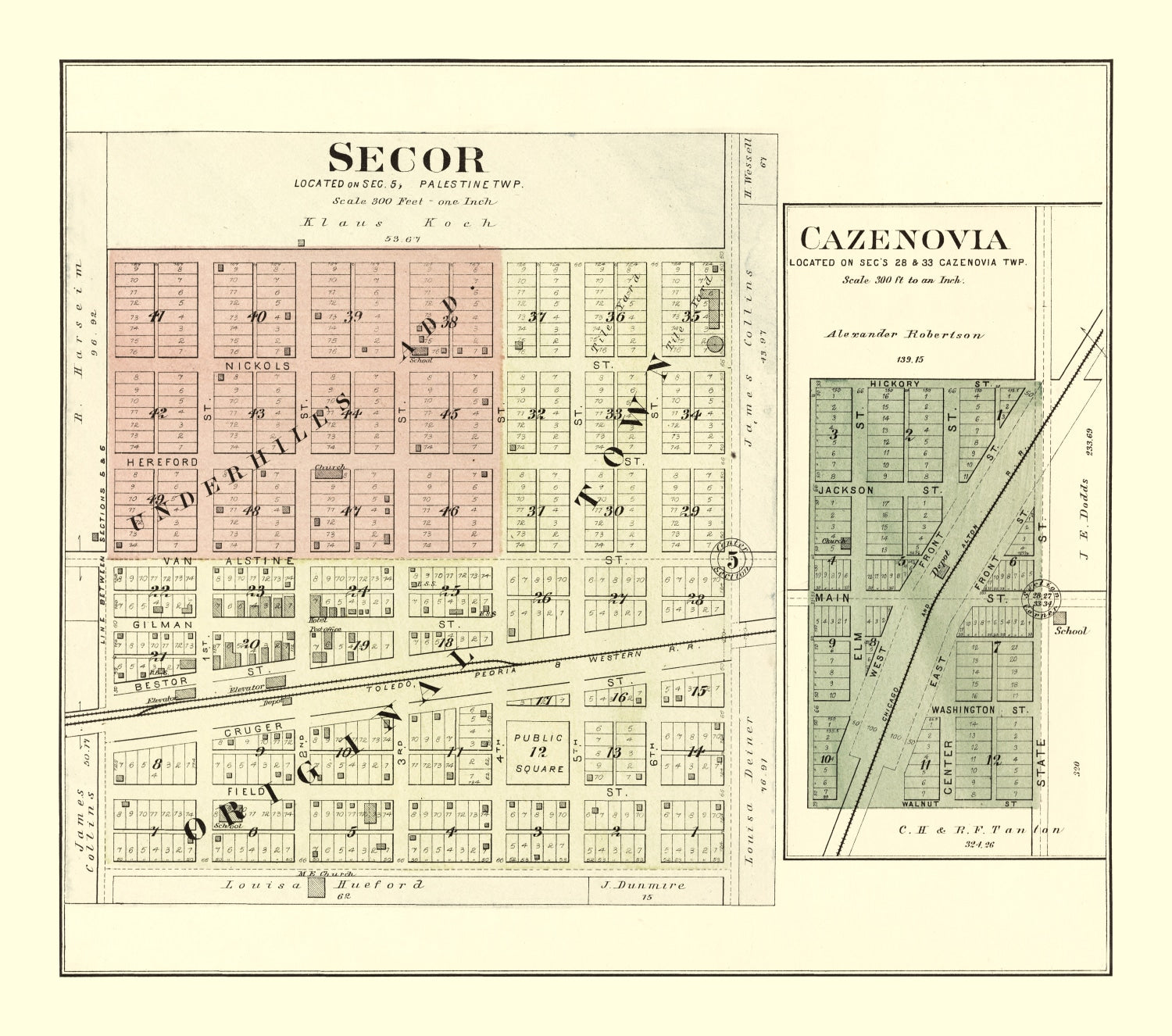 Vintage Map of Secor, Illinois 1893