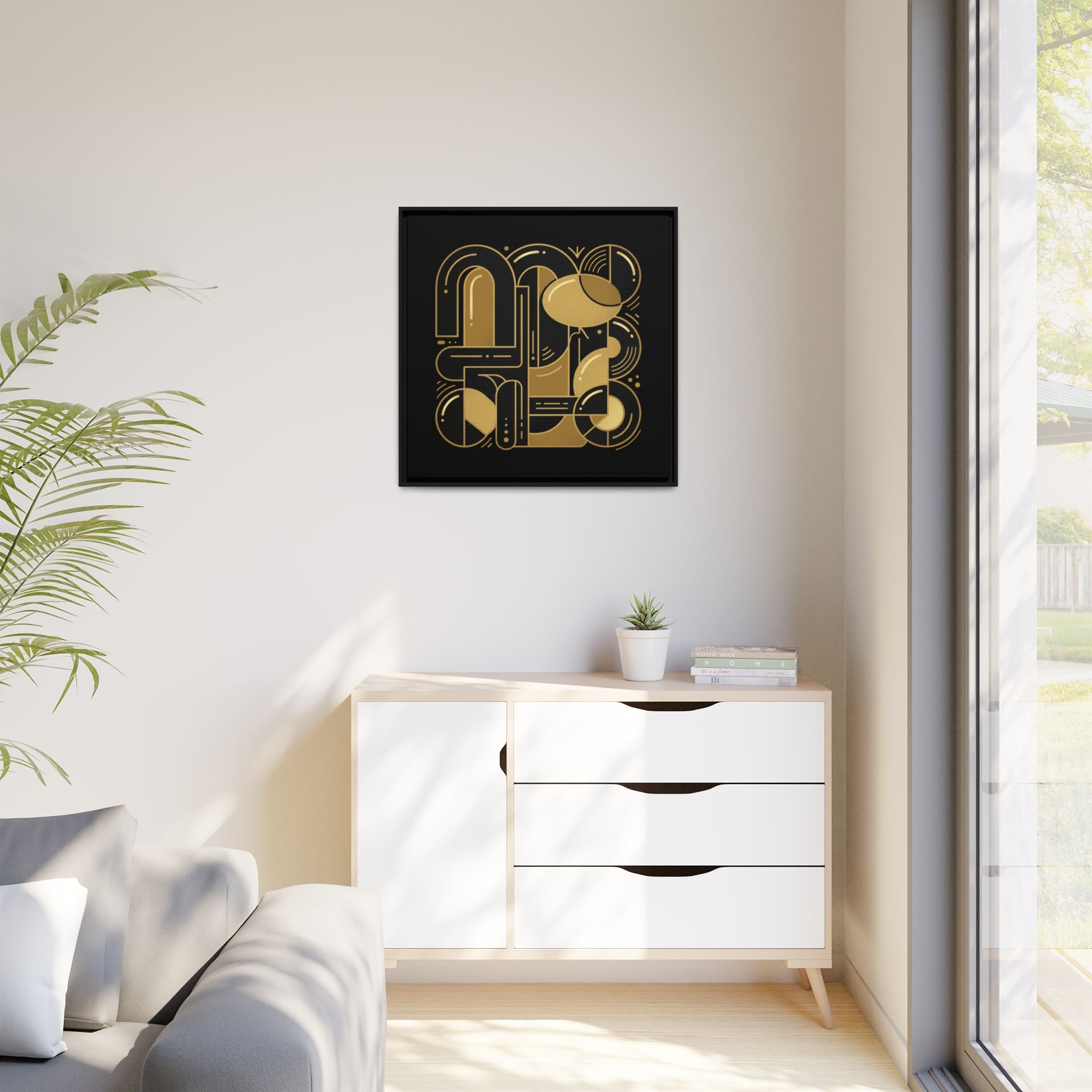 Gold Geometric Art Print — Framed Matte Canvas