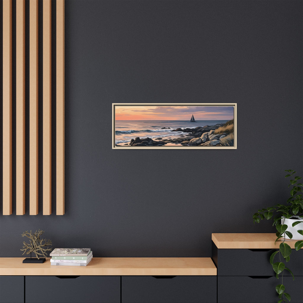 Framed Seaside Sunset Matte Canvas Print – Sailboat Coastal Wall Art