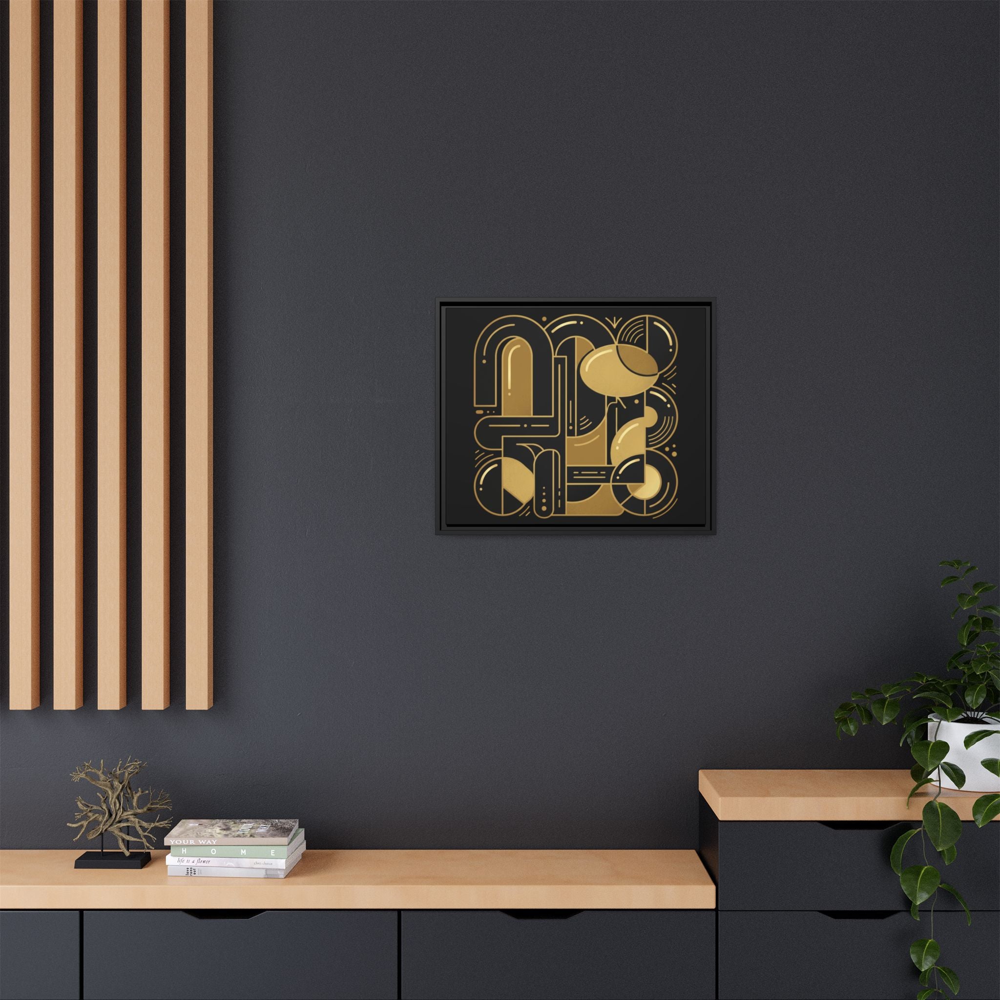Gold Geometric Art Print — Framed Matte Canvas