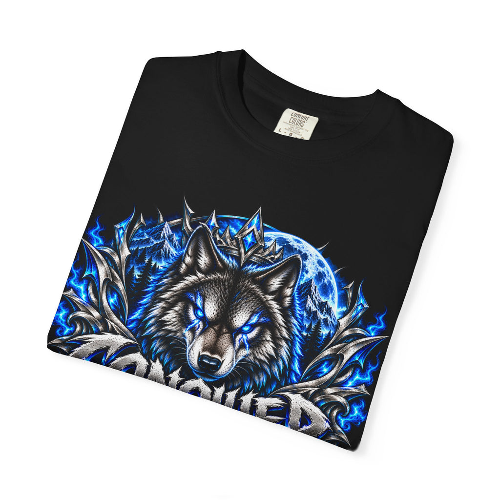 Conqueror Wolf Graphic T-Shirt — Fierce Blue Wolf Design
